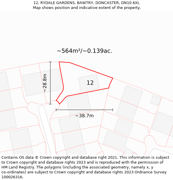 12, RYDALE GARDENS, BAWTRY, DONCASTER, DN10 6XL: Plot and title map