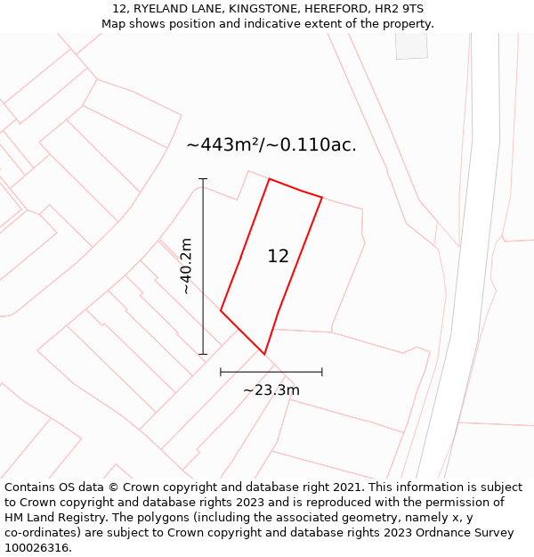 12, RYELAND LANE, KINGSTONE, HEREFORD, HR2 9TS: Plot and title map