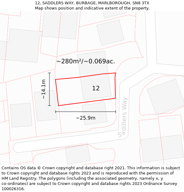 12, SADDLERS WAY, BURBAGE, MARLBOROUGH, SN8 3TX: Plot and title map