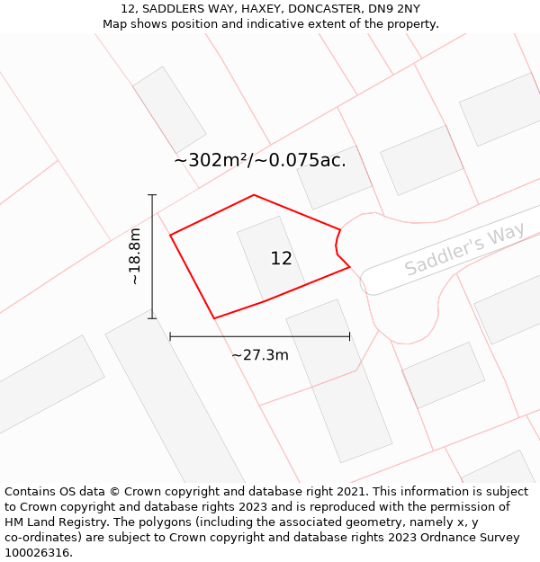 12, SADDLERS WAY, HAXEY, DONCASTER, DN9 2NY: Plot and title map