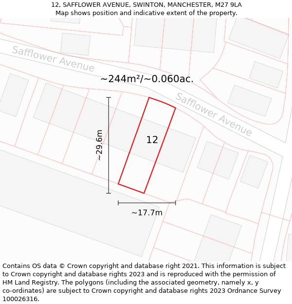 12, SAFFLOWER AVENUE, SWINTON, MANCHESTER, M27 9LA: Plot and title map