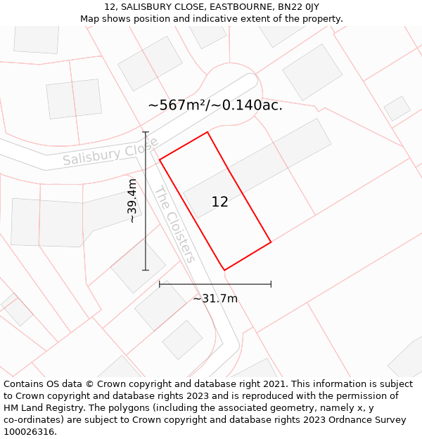 12, SALISBURY CLOSE, EASTBOURNE, BN22 0JY: Plot and title map