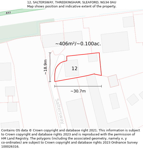 12, SALTERSWAY, THREEKINGHAM, SLEAFORD, NG34 0AU: Plot and title map