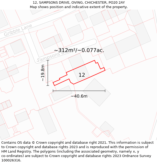 12, SAMPSONS DRIVE, OVING, CHICHESTER, PO20 2AY: Plot and title map