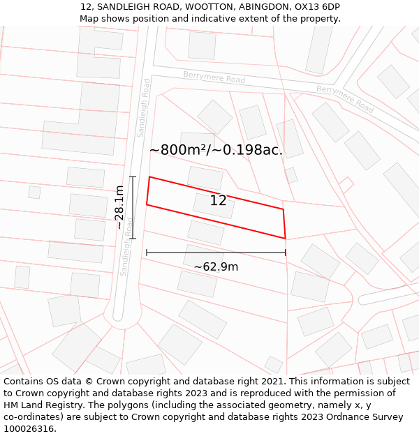 12, SANDLEIGH ROAD, WOOTTON, ABINGDON, OX13 6DP: Plot and title map