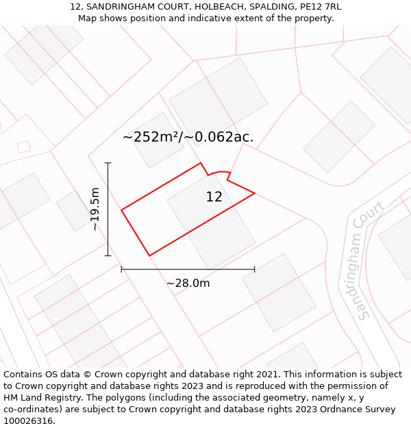 12, SANDRINGHAM COURT, HOLBEACH, SPALDING, PE12 7RL: Plot and title map