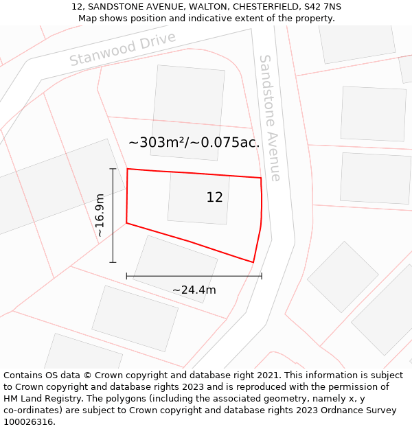 12, SANDSTONE AVENUE, WALTON, CHESTERFIELD, S42 7NS: Plot and title map