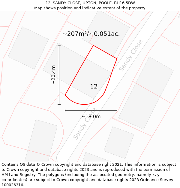 12, SANDY CLOSE, UPTON, POOLE, BH16 5DW: Plot and title map