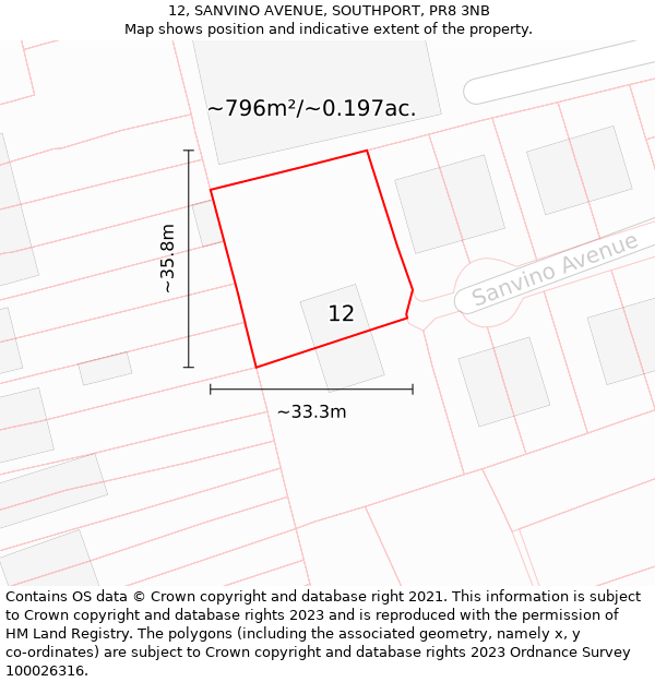 12, SANVINO AVENUE, SOUTHPORT, PR8 3NB: Plot and title map