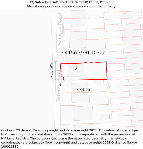 12, SANWAY ROAD, BYFLEET, WEST BYFLEET, KT14 7SF: Plot and title map