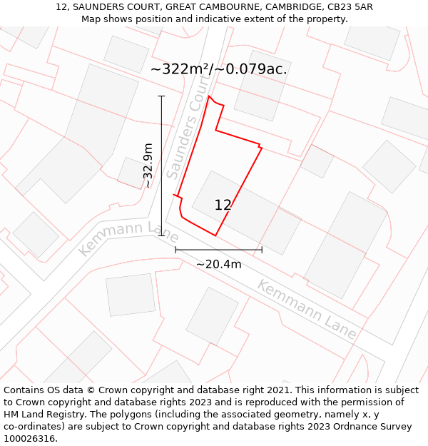 12, SAUNDERS COURT, GREAT CAMBOURNE, CAMBRIDGE, CB23 5AR: Plot and title map