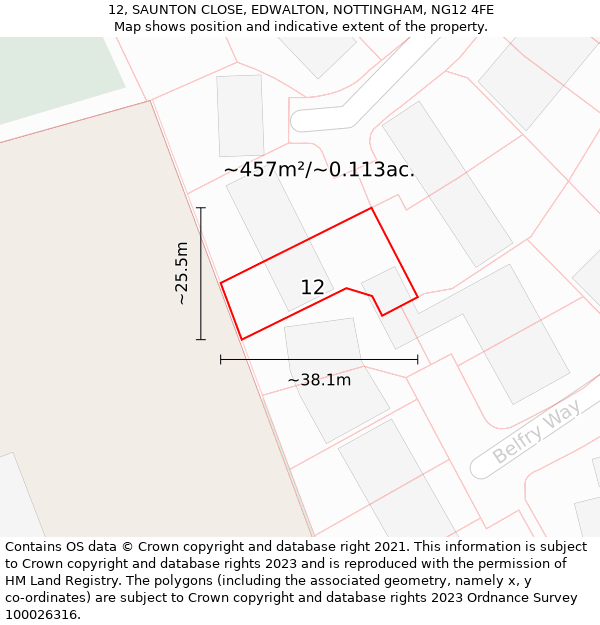 12, SAUNTON CLOSE, EDWALTON, NOTTINGHAM, NG12 4FE: Plot and title map