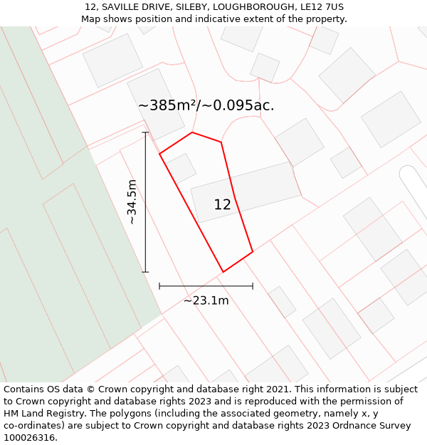 12, SAVILLE DRIVE, SILEBY, LOUGHBOROUGH, LE12 7US: Plot and title map