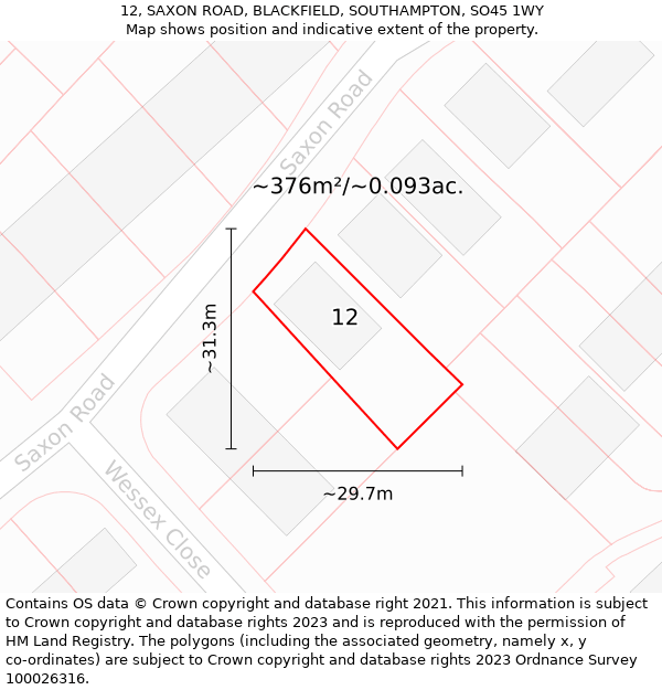 12, SAXON ROAD, BLACKFIELD, SOUTHAMPTON, SO45 1WY: Plot and title map