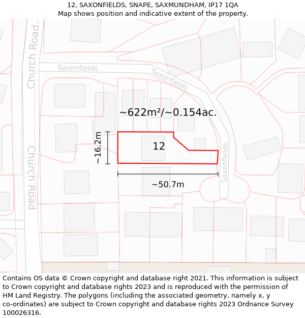 12, SAXONFIELDS, SNAPE, SAXMUNDHAM, IP17 1QA: Plot and title map