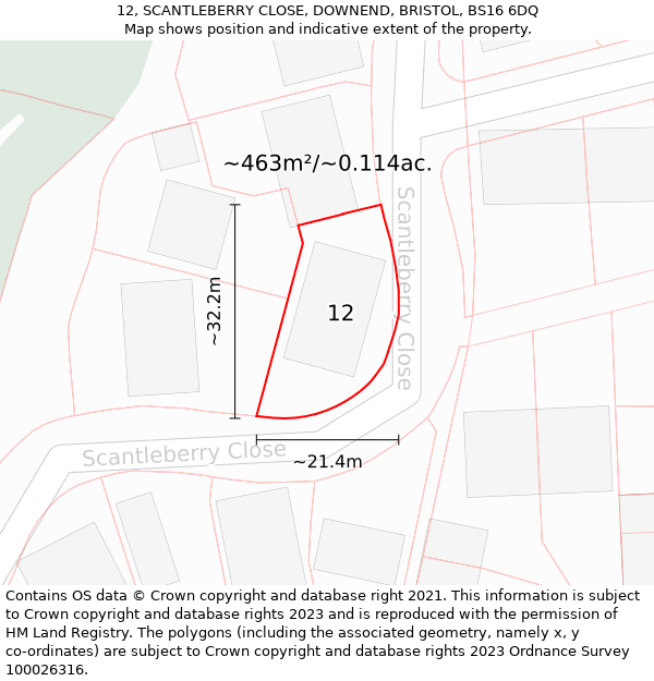 12, SCANTLEBERRY CLOSE, DOWNEND, BRISTOL, BS16 6DQ: Plot and title map