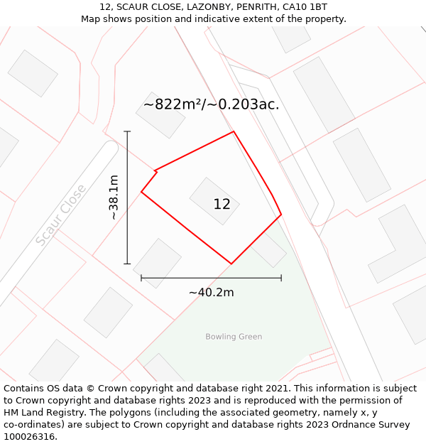 12, SCAUR CLOSE, LAZONBY, PENRITH, CA10 1BT: Plot and title map