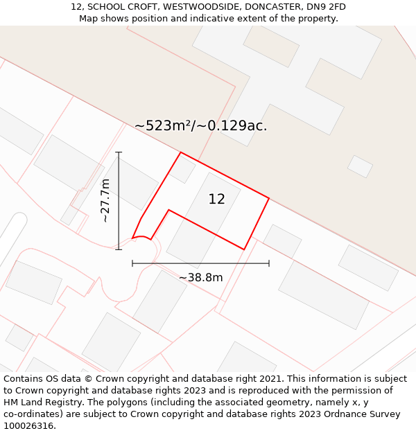 12, SCHOOL CROFT, WESTWOODSIDE, DONCASTER, DN9 2FD: Plot and title map