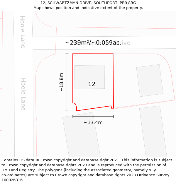 12, SCHWARTZMAN DRIVE, SOUTHPORT, PR9 8BG: Plot and title map