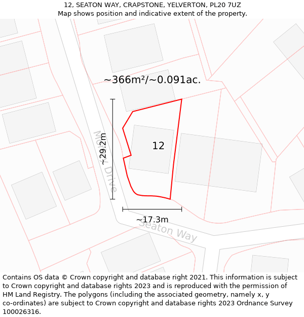 12, SEATON WAY, CRAPSTONE, YELVERTON, PL20 7UZ: Plot and title map