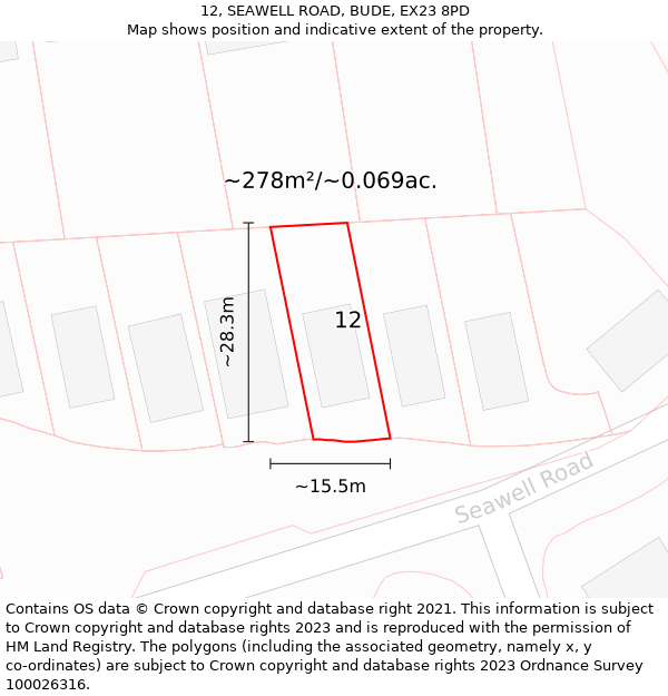 12, SEAWELL ROAD, BUDE, EX23 8PD: Plot and title map