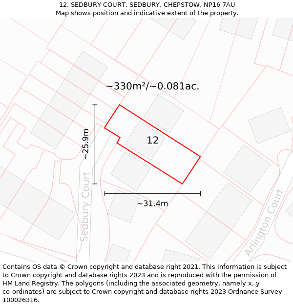 12, SEDBURY COURT, SEDBURY, CHEPSTOW, NP16 7AU: Plot and title map