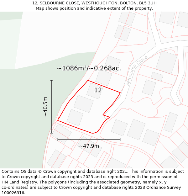 12, SELBOURNE CLOSE, WESTHOUGHTON, BOLTON, BL5 3UH: Plot and title map