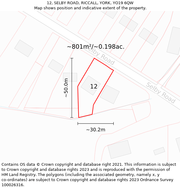 12, SELBY ROAD, RICCALL, YORK, YO19 6QW: Plot and title map