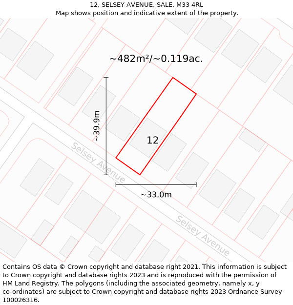 12, SELSEY AVENUE, SALE, M33 4RL: Plot and title map