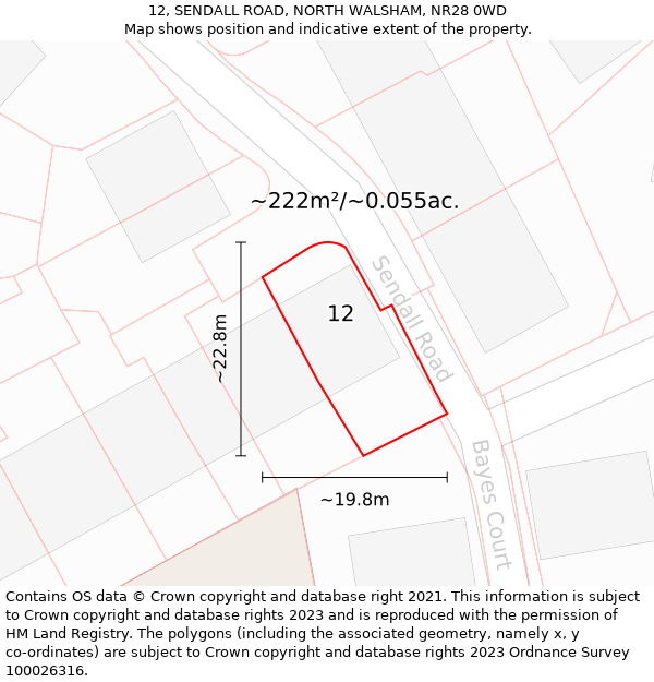 12, SENDALL ROAD, NORTH WALSHAM, NR28 0WD: Plot and title map