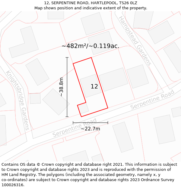 12, SERPENTINE ROAD, HARTLEPOOL, TS26 0LZ: Plot and title map