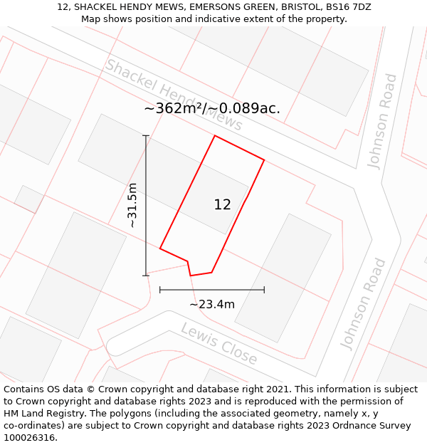 12, SHACKEL HENDY MEWS, EMERSONS GREEN, BRISTOL, BS16 7DZ: Plot and title map