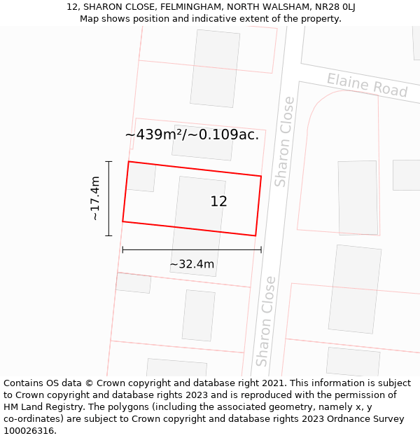 12, SHARON CLOSE, FELMINGHAM, NORTH WALSHAM, NR28 0LJ: Plot and title map