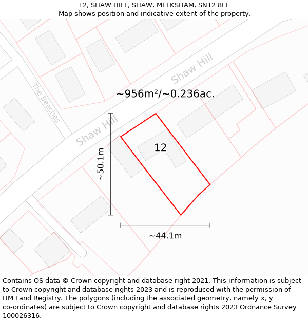 12, SHAW HILL, SHAW, MELKSHAM, SN12 8EL: Plot and title map