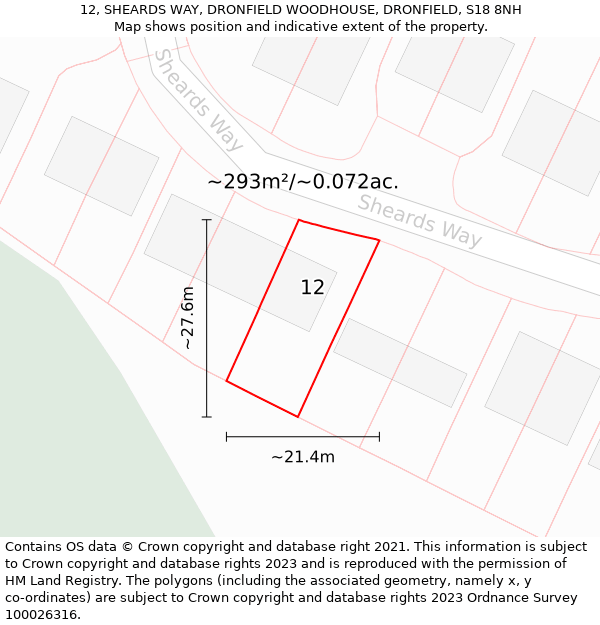 12, SHEARDS WAY, DRONFIELD WOODHOUSE, DRONFIELD, S18 8NH: Plot and title map