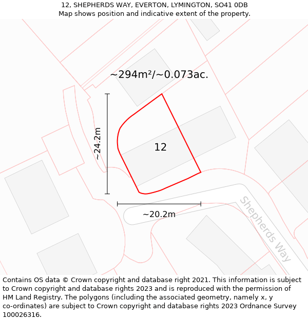 12, SHEPHERDS WAY, EVERTON, LYMINGTON, SO41 0DB: Plot and title map