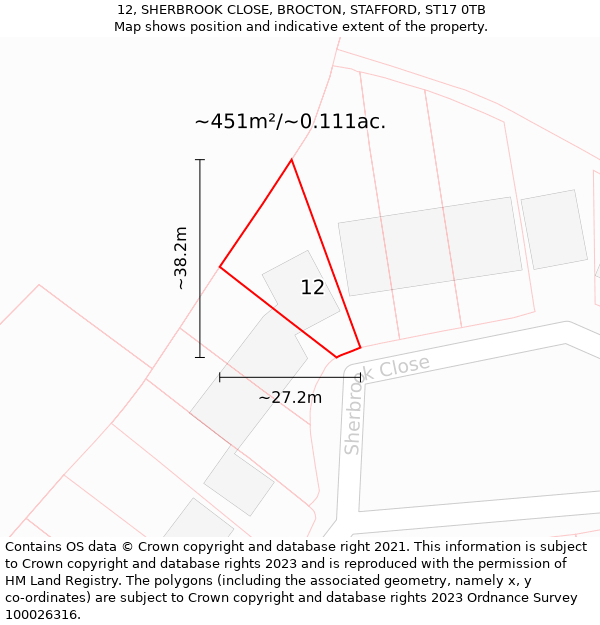 12, SHERBROOK CLOSE, BROCTON, STAFFORD, ST17 0TB: Plot and title map