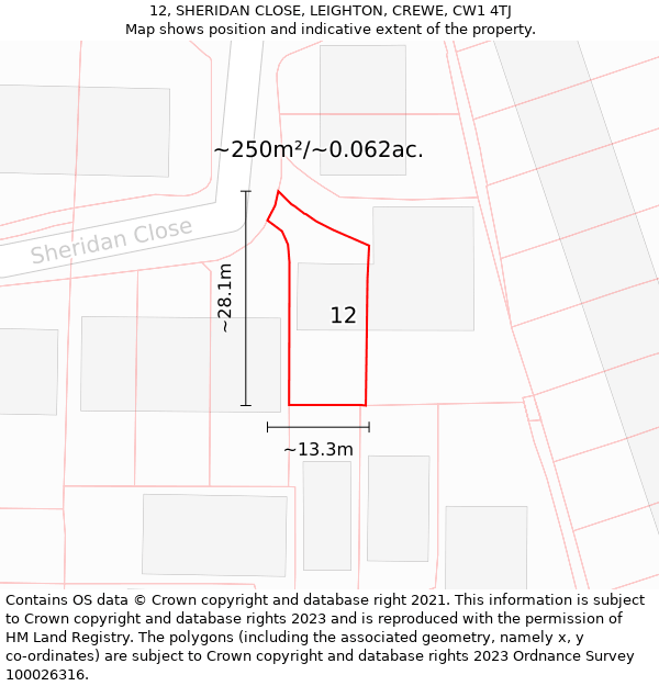 12, SHERIDAN CLOSE, LEIGHTON, CREWE, CW1 4TJ: Plot and title map