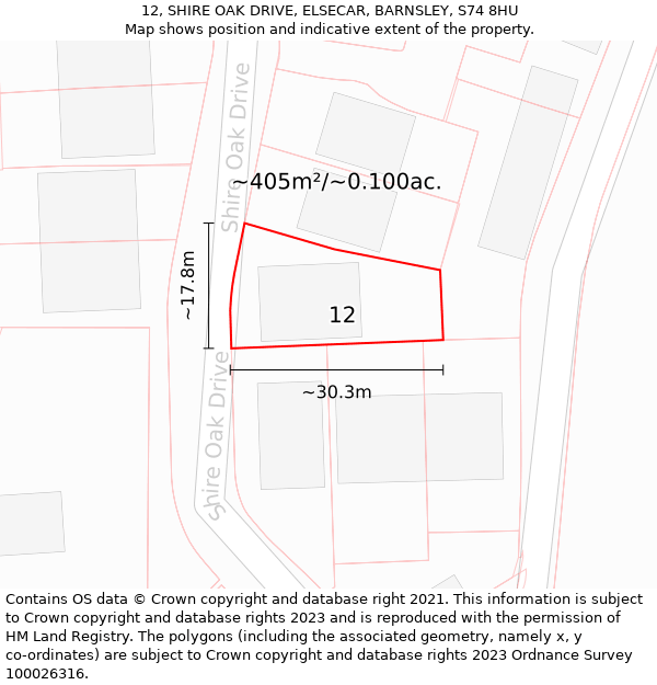 12, SHIRE OAK DRIVE, ELSECAR, BARNSLEY, S74 8HU: Plot and title map