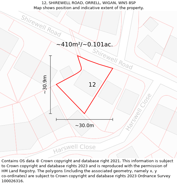 12, SHIREWELL ROAD, ORRELL, WIGAN, WN5 8SP: Plot and title map