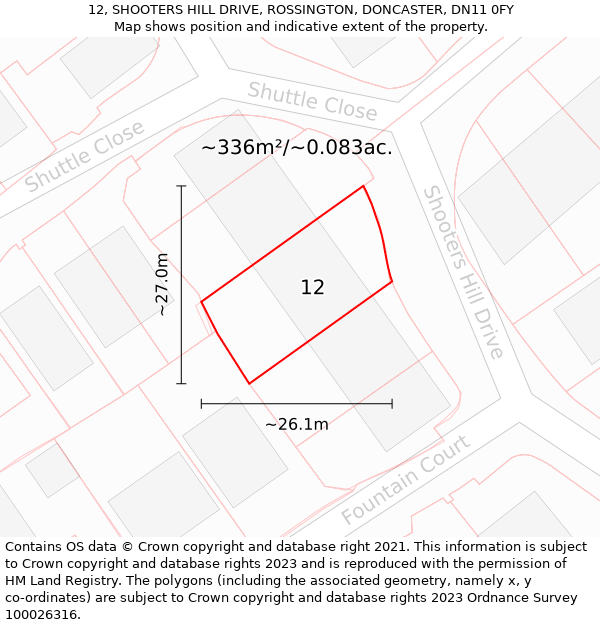 12, SHOOTERS HILL DRIVE, ROSSINGTON, DONCASTER, DN11 0FY: Plot and title map