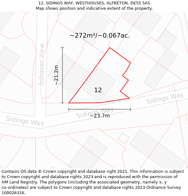 12, SIDINGS WAY, WESTHOUSES, ALFRETON, DE55 5AS: Plot and title map