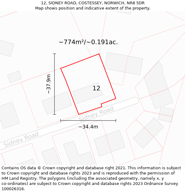 12, SIDNEY ROAD, COSTESSEY, NORWICH, NR8 5DR: Plot and title map