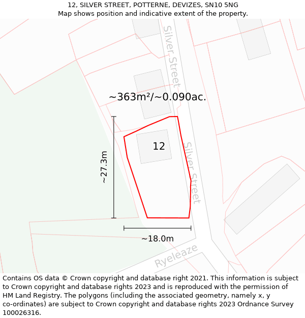 12, SILVER STREET, POTTERNE, DEVIZES, SN10 5NG: Plot and title map