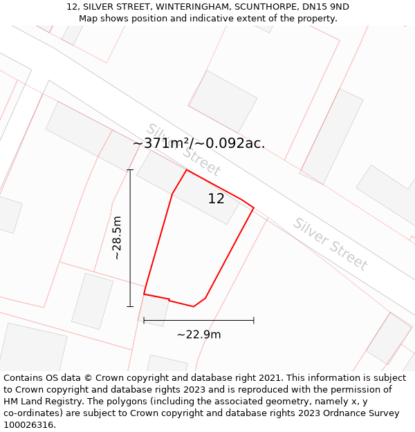 12, SILVER STREET, WINTERINGHAM, SCUNTHORPE, DN15 9ND: Plot and title map