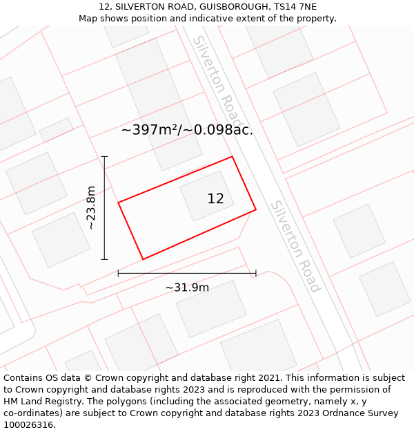 12, SILVERTON ROAD, GUISBOROUGH, TS14 7NE: Plot and title map