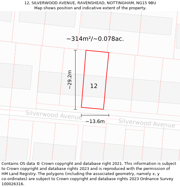 12, SILVERWOOD AVENUE, RAVENSHEAD, NOTTINGHAM, NG15 9BU: Plot and title map