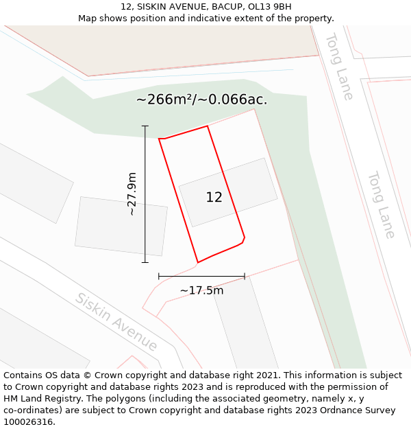 12, SISKIN AVENUE, BACUP, OL13 9BH: Plot and title map