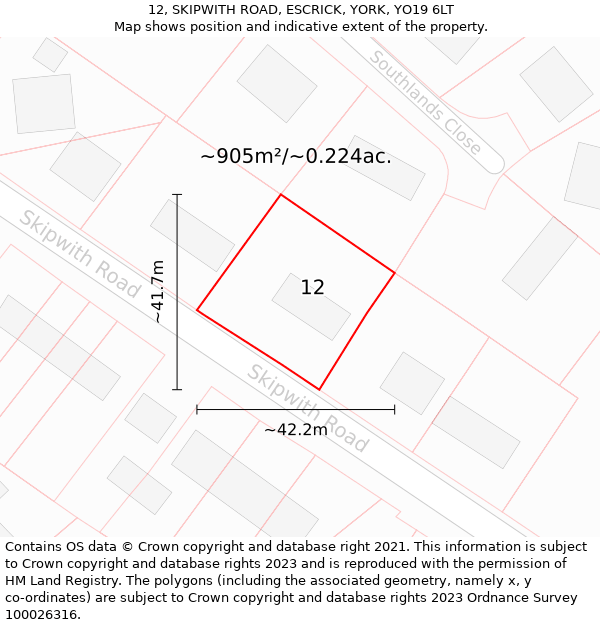 12, SKIPWITH ROAD, ESCRICK, YORK, YO19 6LT: Plot and title map