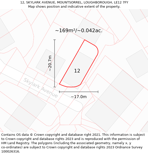 12, SKYLARK AVENUE, MOUNTSORREL, LOUGHBOROUGH, LE12 7FY: Plot and title map